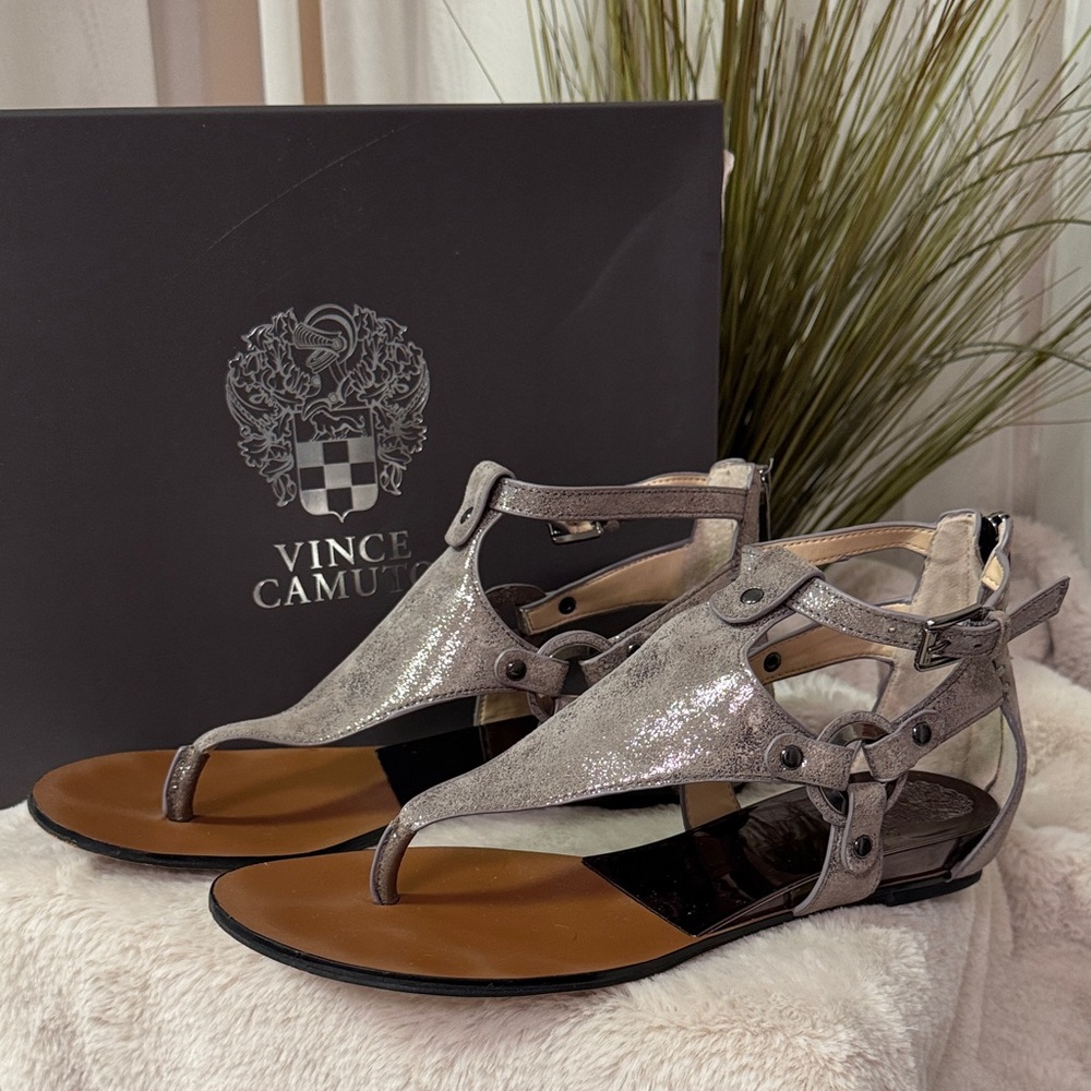 Vince Camuto Averie Metal Grey Metal Dust Sandals